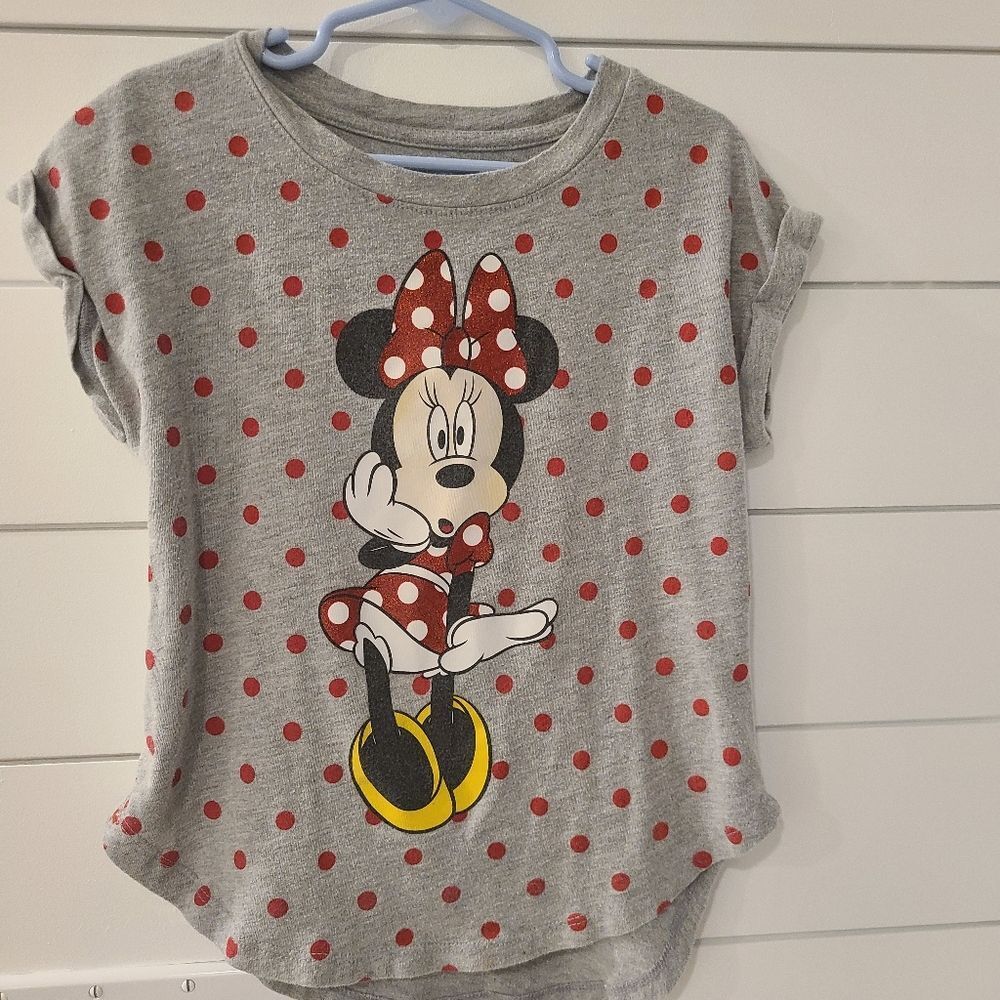 Disney Minnie Mouse Gray Shirt with Red Polka Dots With Sparkles